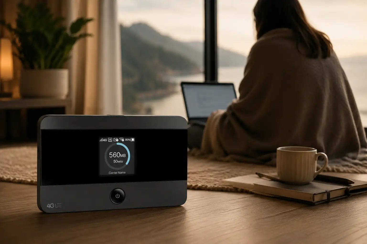 NexHub portable wifi device on a coffee table