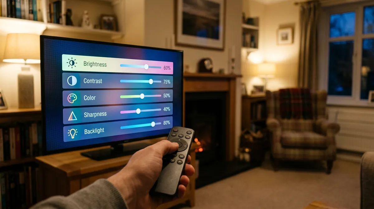 Picture settings menu on a TV being adjusted with a remote